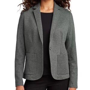 Mercer+Mettle Women's Relaxed Knit Blazer Gray Single Button Closure Size Large